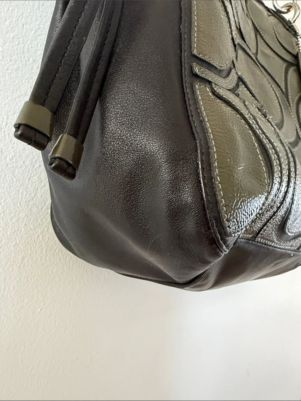 Coach Olive and Black Signature Tote with Chain Accent